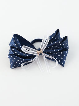 Цена за 6 шт. Бант для волос на резинке «Школьница», белый горошек, 14 см, бело-синий