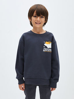 Bisiklet Yaka Bask?l? Uzun Kollu Erkek ?ocuk Sweatshirt - Waikiki фото 3