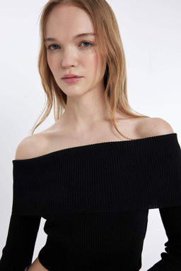 Cool Slim Fit свитер с открытыми плечами - Defacto фото 4