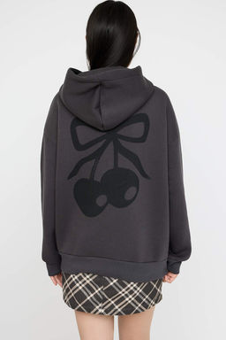 Teen Antrasit Oversize/Genis Kal?p Kiraz S?rt Bask?l? Ici Polarl? Orme Sweatshirt TWOAW26SW00019 - Trendyolmilla фото 4