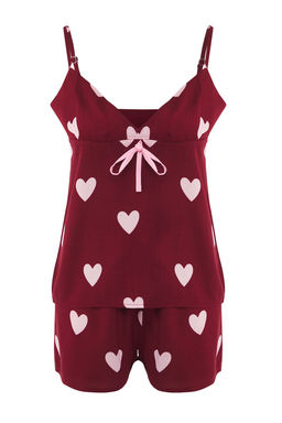 Trendyolmilla Bordo Kalpli Baglamal?/Fiyonklu Viskon Sortlu Dokuma Pijama Tak?m? THMSS25PT00037
