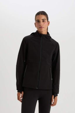 DefactoFit Водоотталкивающее ветрозащитное пальто Slim Fit с капюшоном и карманом на молнии с флисовой подкладкой из софтшелла  фото 3