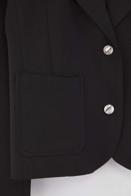 Siyah Aksesuar Dugmeli Cepli Fitted/Bele Oturan Dokuma Blazer Ceket TWOAW26BC00007