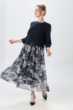 Платье NIKVA н1007-2 индиго и серая абстракция  фото 4