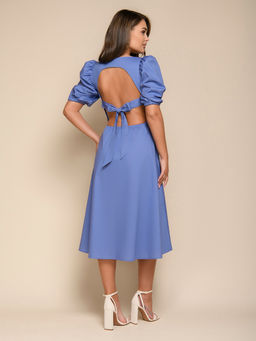 Платье сиреневое с пышными рукавами и открытой спинкой длины миди - 1001dress фото 3