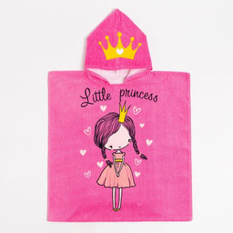 Полотенце - пончо детское LoveLife «Принцесса», махра, 100% хлопок 300 г/м, 60×120 см, ярко - розовое