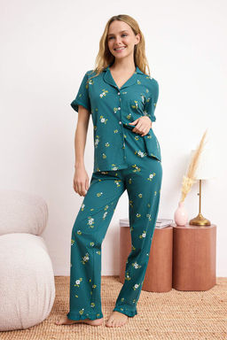 Trendyolmilla Mint %100 Pamuklu Cicekli F?rf?rl? Orme Pijama Tak?m? THMSS24PT00227  фото 21