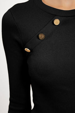 Siyah Duz Fitted/Vucuda Oturan Reglan Kol C?tc?t Detayl? Esnek Orme Bluz TWOAW25BZ00017 - Trendyolmilla фото 5