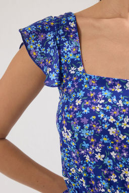 TRENDYOLMILLA Lacivert Cicek Desenli Kare Yaka A Kesim Viskon Midi Dokuma Elbise TWOSS20EL3331  фото 19