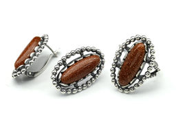 Кольцо Серьги с авантюрином имитация размер 19