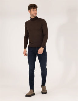 Kahverengi Slim Fit Bal_k__ Yaka Y_n Kar___ml_ Basic Triko Kazak - Pierre cardin фото 4