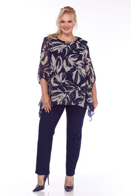 Костюм Элль стиль 2263/7 темно-синий/принт листья