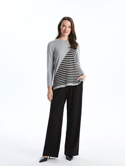 Bisiklet Yaka ?izgili Kad?n Triko Kazak