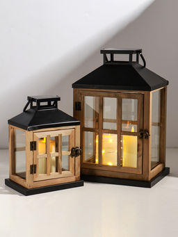 Подсвечник - фонарь «Французское окно», дерево, набор 2 шт., свеча 9×12 см, 14×19.5 см; 13×17×24.5 см, 18×24×36 см