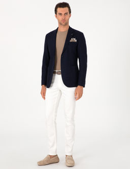 Lacivert Slim Fit Y_n Keten Kar___ml_ Ceket - Cacharel фото 4