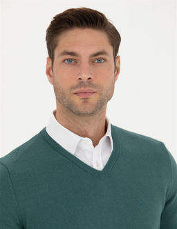 Ye_il Slim Fit V Yaka Basic Triko Kazak - Pierre cardin фото 2