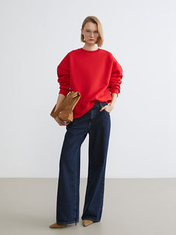 Bisiklet Yaka Oversize Kad?n Kal?n Sweatshirt