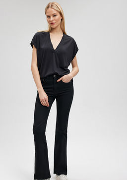 Lux Touch TENCEL TM V Yaka Siyah Tisort