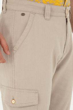 Erkek Jogger Fit Bej Kanvas Pantolon