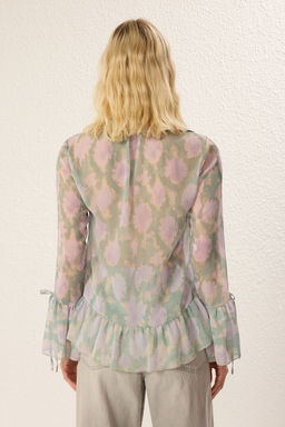 TRENDYOLMILLA Cok Renkli On Bedende Ve Kolda F?rf?r Detayl? Baglamal? Dokuma Gomlek TWOSS25GO00090  фото 9
