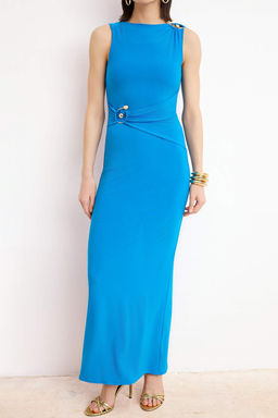 Mavi Duz Aksesuar Detayl? Dokuma Sandy Maxi Abiye & Mezuniyet Elbisesi - Trendyolmilla фото 3