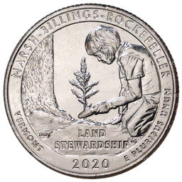 Монета 25 центов (1/4 доллара) 2020 года D США Национальные парки  №54 Национальный исторический парк Марш-Биллингс-Рокфеллер