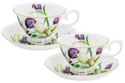Пара чайная, 2 перс, 4 пр, 180 мл, белая, с золотистым кантом, Тюльпаны, Summer garden
