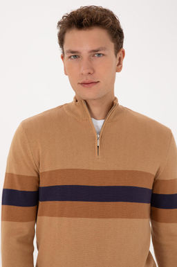 Erkek Regular Fit Yar_m Fermuarl_ Camel Kazak - U.s. polo assn фото 2
