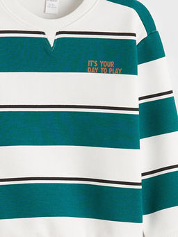 Bisiklet Yaka ?izgili Erkek ?ocuk Sweatshirt