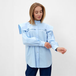 Рубашка женская с лентами MINAKU: Casual Collection, размер 48, голубая