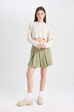 Coool Piliseli Normal Bel Basic Duz Gabardin Mini Etek - Defacto фото 2