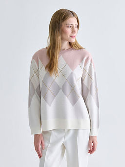 Bisiklet Yaka Baklava Desenli Kad?n Triko Kazak