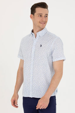Рубашка U.S. Polo Assn с коротким рукавом синяя из хлопка фото 17