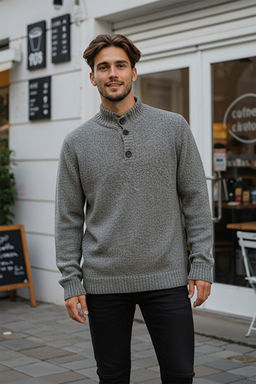 Antrasit Casual Slim Fit Y_nl_ Yar_m Bal_k__ D__meli Triko Kazak TMNAW21KZ0394