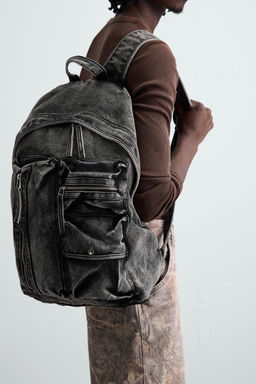 WASHED-EFFECT DENIM BACKPACK