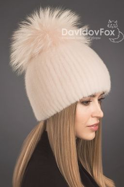 Шапка Лыжница норка розовый жемчуг