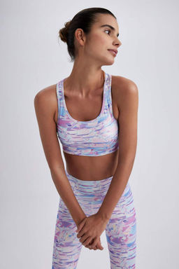 Спортивный бюстгальтер DeFactoFit с воротником-халтер и узором  фото 3