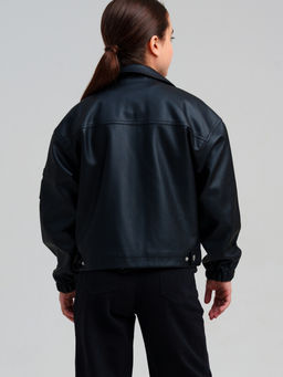 Куртка PlayToday для девочки из экокожи черная  фото 4