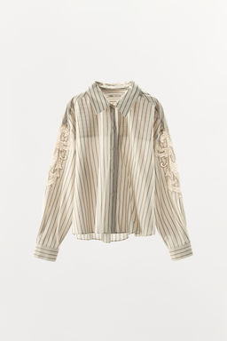 CAMISA RAYAS ENCAJE BORDADOS / Crudo / Negro - Zara фото 3