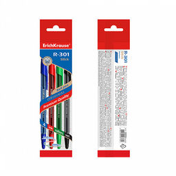 Цена за 12 шт. Набор из 4 ручек шариковых ErichKrause R-301 Stick Original 1.0, цвет чернил: синий, черный, красный, зеленый (в пакете)