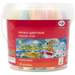 Набор мелков цветных ГАММА "Мультики" 6цв., 21шт., для рисования на асфальте (1704195) квадратные, в пласт. ведре