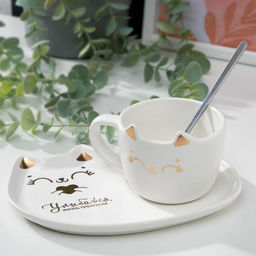 Подарочный набор из керамики Улыбайся: кружка 200 мл, блюдце 18 х 11 см, ложка