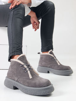 Ботинки 308.агата gr. серый замок замша/Мех