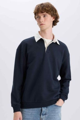Boxy Fit Polo Yaka Basic Duz Sweatshirt