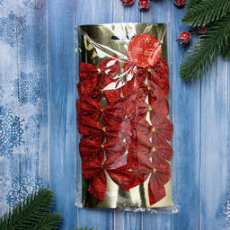 Цена за 2 шт. Ёлочные игрушки 12 шт. «Зимнее волшебство. Бантик - блеск» пластик, 4.5×5.5 см, красный