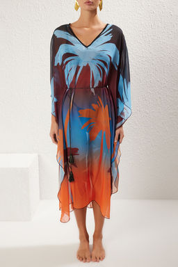 Tropikal Desenli Dokuma Y?rtmacl? Maxi Plaj Elbise TBESS25EL00010 - Trendyolmilla фото 4