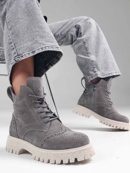 Ботинки 338.1541be. серый замок замша/Байка