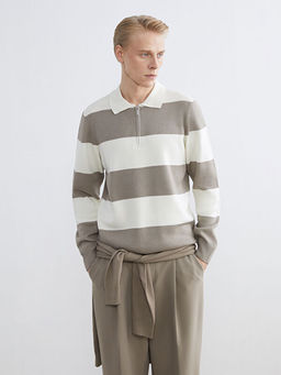 Polo Yaka ?izgili Erkek Triko Kazak