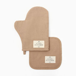 Кухонный набор «Этель» ECO: варежка 20×28 см, прихватка 19×19 см, 70% хлопок, 30% лён, бежевый