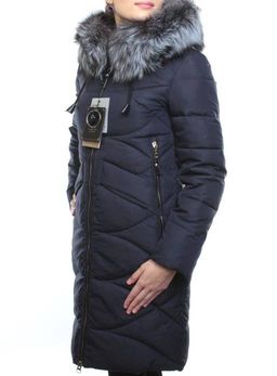 AZ1819HM DK. BLUE Пальто женское зимнее (холоффайбер, натуральный мех чернобурки) - Фабричный китай фото 5